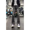 Jeans de Hombre con Patrón de Rayos y Bigotes de Gato Azul Retro Primavera y Otoño Estilo High Street Americano Pantalones de Corte Limpio Ligeramente Acampanados