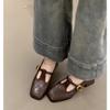 Sapatilhas Quadradas de Salto Grosso para Mulheres, Sapatos Pequenos de Couro Pretos, Sapatilhas Versáteis Populares com Fivela na Boca, Mocassins de Estilo Britânico