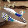 Pulseira de Pavão Prateada Artesanal Colorida Esmaltada Estilo Étnico Personalizado Cloisonné para Mãe Pulseira de Pavão Colorida