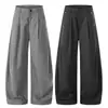Calça Social Elegante com Listras Verticais Plissadas para Homens, Nova Calça Casual de Design Coreano para Primavera, Corte Solto para Mulheres