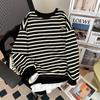 Sudadera de Estilo Coreano Falsa de Dos Piezas con Rayas Blancas y Negras para Mujer en Otoño e Invierno Estilo Nuevo Estilo Perezoso Chaqueta Casual Holgada Engrosada con Forro Polar