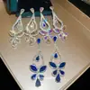 Aretes Colgantes de Mariposa con Incrustaciones de Diamantes en Aguja de Plata, Pendientes Elegantes de Nicho Estilo Palacio, Aretes de Lujo Ligero de Gama Alta al por Mayor