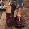 Mocassins Femininos Primavera Novo Estilo Britânico Combinação Total Slip-On Plataforma Sapatos de Couro Pequenos Bico Redondo Salto Grosso Sapatos Sociais Femininos