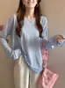 Talla Grande Gordo mm Verano Estilo Coreano Versátil Blusa Delgada Mujer Seda de Hielo Manga Larga Protección Solar Holgado Estilo Perezoso Camiseta Top