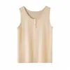 Sencillo pero elegante: un chaleco de cachemira para mujer con cuello redondo, cuello semiabierto, diseño sin mangas y detalles de punto abotonados, un suéter versátil con tirantes