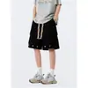 Pantalones Cortos de Trabajo Negros con Bolsillo Grande para Hombre Verano Delgados Rectos Pierna Ancha Pantalones Casuales de Calle Alta Americana Pantalones de Cinco Puntos de Longitud Media