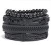 Pulseira Personalizada Artesanal de Miçangas e Couro Preto Misturado Kit DIY com 4 Peças com Decoração de Flecha Atravessando o Coração Pulseira de Casal