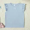 Camiseta Nueva Estilo Transfronterizo 2026 para Niñas de 2 a 6 Años con Lazo y Bordes Fruncidos, Top y Camiseta Básica de Manga Corta de Color Sólido para Niños
