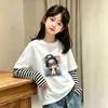Camiseta de manga larga para niña, algodón puro, top estampado lindo para primavera y otoño, colección de otoño, diseño de look en capas, ropa para niñas