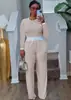 3158 Conjunto de Calça e Blusa Casual Street Style Europeu e Americano para Mulheres, Gola Redonda, Manga Longa, Canelado, Color Block, Conjunto de Duas Peças