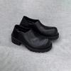 Versión de piel de vaca ~ zapatos populares de este año versión coreana de nicho gamuza poco profunda zapatos de abuela para mujer suela gruesa lefu botas de mujer