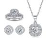 Conjunto de tres piezas de pendientes de plata de ley 925 europeos y americanos con anillo de diamantes y circonitas.