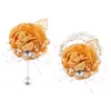 Set de 6 Piezas de Suministro Transfronterizo Europeo y Americano Novio y Novia Boda Hoja de Oro con Cuentas Muñequera y Ramillete Fabricante Venta al por Mayor Stock Disponible
