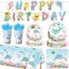 Nuevo juego de vajilla desechable de papel para fiesta de cumpleaños temática del mundo submarino de Amazon, platos, vasos, servilletas, decoración y suministros