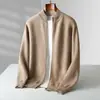 Nuevo suéter de lana pura para otoño e invierno para hombre, chaqueta cárdigan de doble cara, engrosada y cálida, suéter de punto de cuello medio alto para usar como prenda exterior