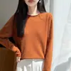 Estilo minimalista, gola redonda com borda enrolada, suéter fino versátil para mulheres, top básico estilo coreano solto e confortável de manga longa