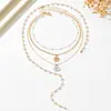 Collar Multicapa con Flor de Perla Artificial en Forma de Y, Cadena para Clavícula de Lujo Ligero Estilo Francés, Accesorio de Moda de Nicho para Mujer