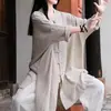Ropa casual de estilo Zen chino para laicos, de color liso para mujer, vintage, efecto desgastado, algodón y lino, manga larga, camisa de práctica de Tai Chi