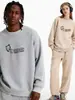 Moletom de Algodão Pesado para Casais, Corte Amplo, Gola Redonda, Pulôver sem Capuz, Versátil, Quente, Blusa Estampada para Outono e Inverno