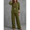 Colección nueva otoño/invierno 2026 transfronteriza: Conjunto casual de dos piezas para mujer, estilo europeo y americano, con top de manga larga y pantalones de pierna ancha, de color liso.