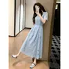 Vestido Elegante de Nuevo Estilo Francés con Mangas Cortas, Cintura Ajustable, Cuello Redondo y Bordado Calado - Blanco