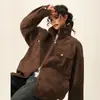 Chaqueta de gamuza con cuello mao para uso diario, versátil para estilo urbano, inspirada en ropa de trabajo, casual retro, estilo corto desgastado, unisex