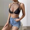 Ins2025 Popular en Europa y América Malla con Pedrería Sin Mangas Negro Ajustado Cuello Halter Espalda Descubierta Camiseta Sin Mangas para Mujer 20569