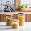 Pote de Vidro para Armazenamento de Grãos de Café e Alimentos da Cozinha com Fecho Hermético Tampa de Madeira Encaixe Hermético Frasco de Vidro para Armazenamento de Café