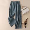 Pantalones anchos finos de lino y algodón con colgante para mujer, nuevos pantalones de primavera y verano, pantalones casuales rectos de cintura alta y holgados para mujer