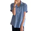 Diseño de Manga Corta Camisa de Verano Holgada a Rayas Azules Camisa Casual 2026 Nuevo Estilo Top Dopamina