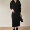 Vestido de Malha Elegante de Comprimento Médio Acima do Joelho, Gola V, Anti-Pilling, Estilo Francês, Nova Moda Outono e Inverno 2026