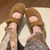 Sapatos Mary Jane com Salto Grosso e Aumento Interno Forrados com Lã Femininos Outono e Inverno 2024 Velcro Casuais Sapatos Peludos