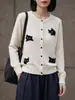 Cárdigan de lana de punto fino y cálido con cabeza de gato y exquisito diseño de jacquard, agradable para la piel y cálido, top versátil para otoño e invierno