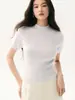 Nueva colección de otoño: 100% cachemira, cuello alto medio, manga corta, para mujer, elegante y con estilo, corte ajustado, suéter corto de punto para usar en capas