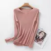 Camiseta de Punto de Manga Larga para Mujer, Cuello Redondo, Pulóver, Corte Ajustado, Favorecedora, Versátil, Cálida, Suéter, Negro Puro, Talla Única para Todos, Blanco