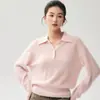 Cuello polo, cierre de media botonadura, base de punto de cachemira texturizada para mujer, suéter cálido y elegante, perfecto para usar en capas en otoño e invierno
