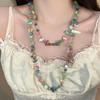 Collar de Piedras Irregulares de Colores con Cuentas Estilo Vacaciones en la Playa Cadena Larga para Clavícula Nicho Dulce Fresco Versátil Tendencia