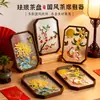 Bandeja de té con pintura en esmalte cloisonné personalizada Materiales DIY hechos a mano Bandeja de vidrio con flor de begonia cloisonné Regalo para el Festival de Medio Otoño