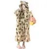 Pijamas Nuevos de Otoño e Invierno para Niñas de Vellón de Coral Cálido Dibujos Animados Oso Lindo con Forro de Vellón Gorro Engrosado Bata de Noche Transfronterizo