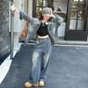 Traje Casual para Niñas Primavera y Otoño 2025 Nuevo Elegante de Moda Color Otoño Conjunto de Denim con Estampado para Niños Mayores Transfronterizo