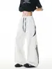 Pantalones casuales a rayas de bloques de color estilo deportivo para hombre, delgados de verano, holgados, de pierna recta, pierna ancha, en blanco
