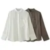 Novedades de otoño transfronterizas: Estilo europeo y americano, moderno, simple, versátil, camisa de manga larga con bolsillo bordado
