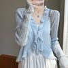 Cardigan Protetor Solar Novo Verão 2024 Feminino Fino Blusa de Ar Condicionado Xale Cor Sólida Versátil Jaqueta de Tricô de Seda Gelada