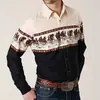 Camisa de manga larga para hombre, camisa casual de botones, camisa transpirable suave estilo étnico retro de mezclilla para hombre
