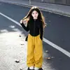 Conjunto de Menina Estilo Primavera e Outono Outono Estudante do Ensino Fundamental Menina Roupa Estilo Coreano Roupas de Outono para Crianças Elegante Duas Peças Gola Alta