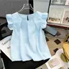 Ropa infantil camisa sin mangas ligera de color amarillo claro con volantes para niñas 2026 verano nuevo estilo chaleco para niñas con pequeñas mangas acampanadas top