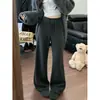 Tiro Real Otoño Invierno Nuevo Pantalones de Pierna Ancha con Felpa Interior Cordón de Amarre Pantalones Casuales Cintura Alta Sueltos Pantalones con Caída Mujer 25945