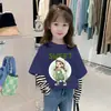 G2528 # Camiseta de Manga Larga de Primavera para Niña Top de Algodón Puro Nuevo Estilo 2025 Camiseta Falsa de Dos Piezas para Niños Capa Base de Primavera y Otoño