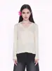 2026 Nueva Camisa Base de Seda para Mujer Cuello en V Jersey de Encaje Ajustado Camiseta Superior Sencillo Ajustado para Mujer