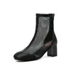 Botas de salto alto comércio exterior botas grossas 45 40 sandálias botas de rede tamanho grande sapatos conectados ao novo tubo curto buraco respirável branco